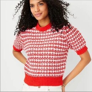 Ann Taylor Knit Woven Red & White Sweater